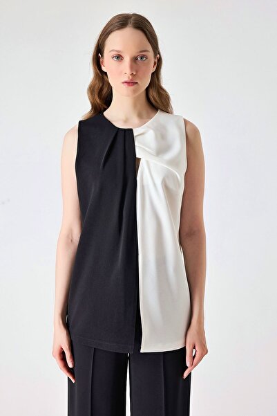 FEVER Çift renkli yırtmaç detaylı bluz