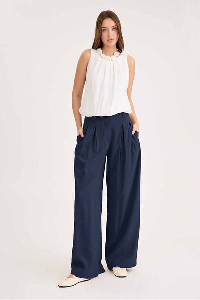 Vitrin High Waist Pleated Palazzo Modal Pants