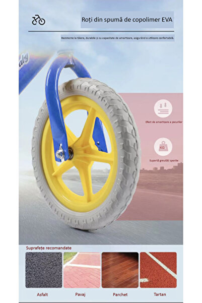 ACTION ONE Bicicleta fara pedale pentru copii Happy Baby, 12 inch, bleu/ galben