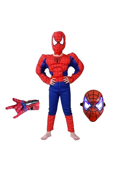 Depox Klasický kostým Spidermana, 7-9 let, 110-120 cm, červený, s přísavnou rukavicí a LED maskou.