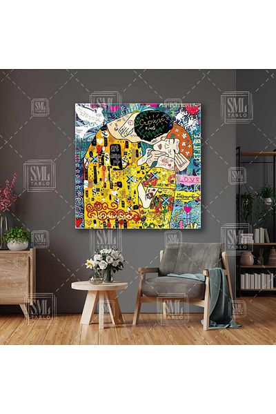 SML TABLO Gustav Klimt The Kiss Pictură Grafitti Pătrat Canvas