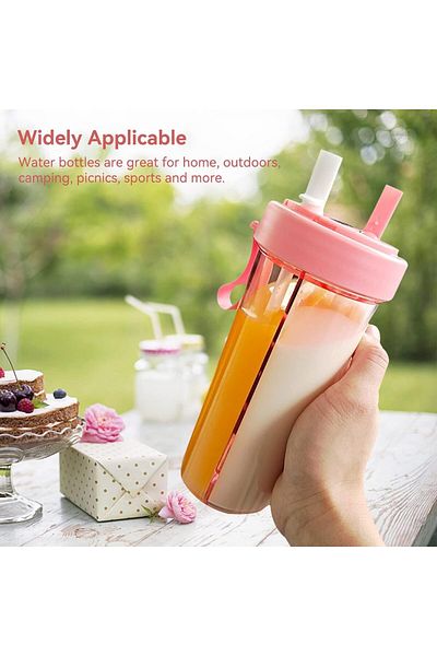 COOYA Dual-Use Bottle, 600ml/21oz, Portable, Two Straws, for Running Climbing Gym