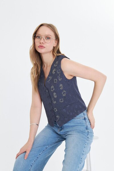 TIFFANY&TOMATO Leopar Desen Taşlı Yelek