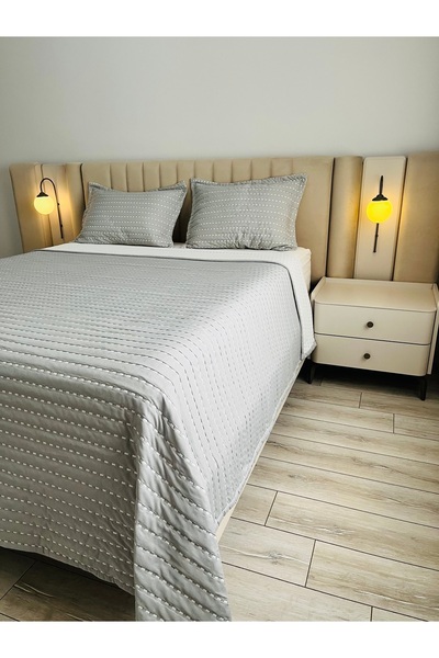 CANDAN ÇEYİZ Çok Amaçlı 240*250 Cm 2 Yastık Kılıflı Dolgulu Modern Gri Çift Kişilik Yatak Örtüsü Seti