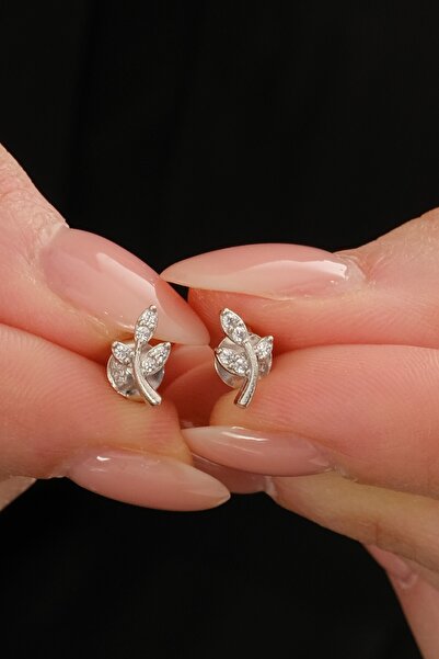 Söğütlü Silver Gümüş rodyumlu zirkon taşlı yaprak küpe SGTL12846RODAJ