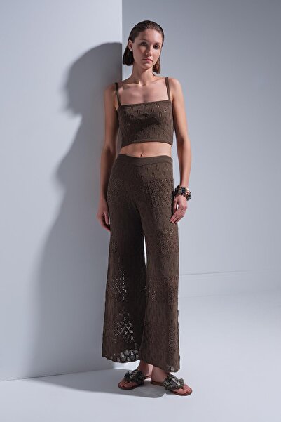 JOIN US İp Askılı Ajurlu Haki Crop Top