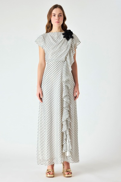 FEVER Puan desenli çicek broşlu elbise