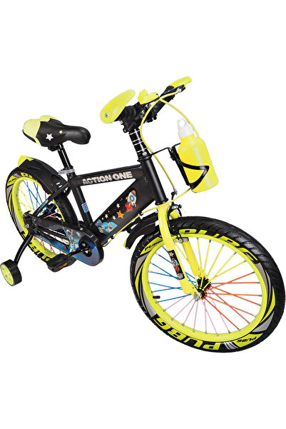 ACTION ONE Children's bicycle 6-8 years old with headlight and horn included, training wheels and water bottle Nova II, 18 inch, green