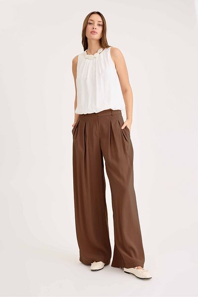 Vitrin High Waist Pleated Palazzo Modal Pants