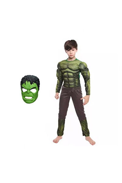 Depox Costum și mască Hulk cu mușchi, pachet pentru copii, War, 110-120 cm, 5-7 ani