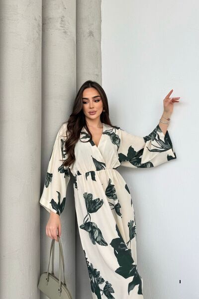 mezqa Rochie de damă, albă, cu model floral, cu talie elastică, cu fantă lung...