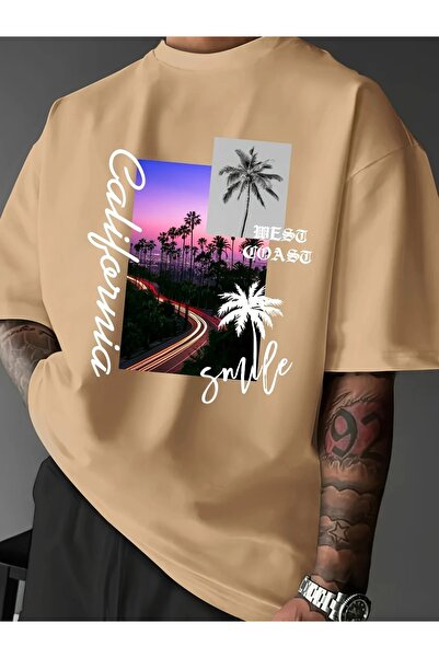 AZIZI TEKSTIL Men's Comfortable Loose Short Sleeve Coconut Tree Pattern Print...