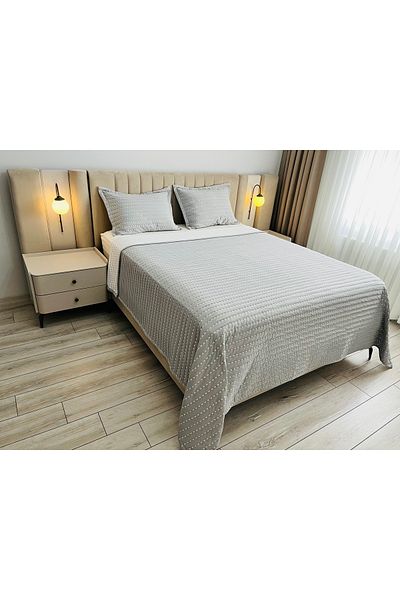 CANDAN ÇEYİZ Multi-Purpose 240*250 cm Modern Gray Double Bed Cover Set with 2 Pillowcases