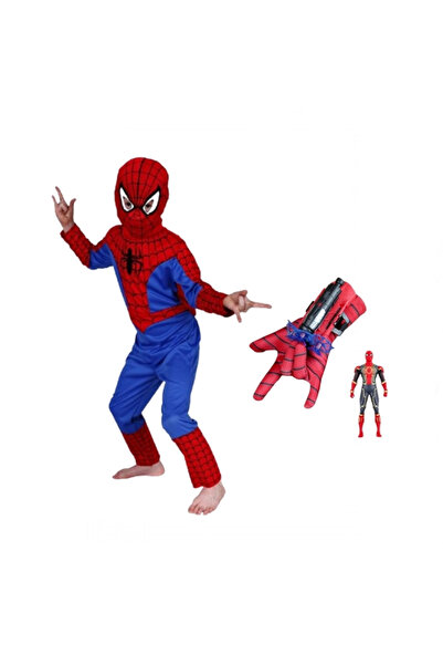 Depox Set costum, mănușă cu ventuză și figurină Spiderman, mărimea 7-9 ani, roșu