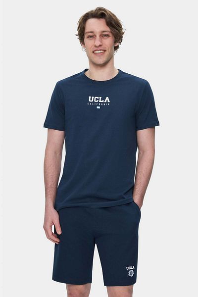 UCLA SHERMAN Navy Blue Crew Neck Printed Standard Fit Men's T-Shirt
