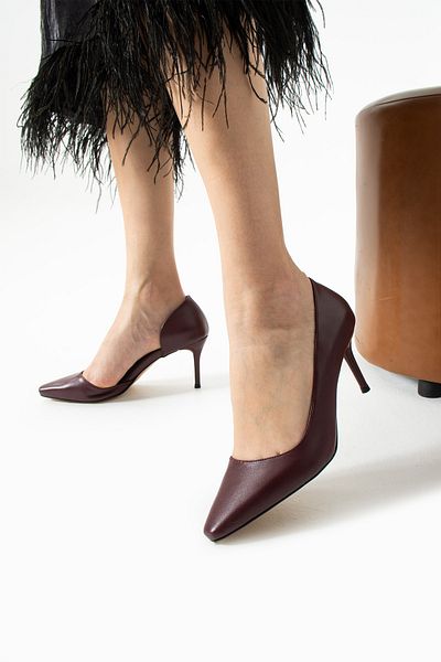 Güllü Shoes Stylish Matte Burgundy Vegan Leather Stiletto |   7 cm Thin Heeled Daily Comfortable Office Shoes Neolit ​​Sole