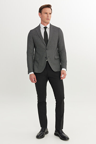ALTINYILDIZ CLASSICS Erkek Siyah-Gri Slim Fit Dar Kesim Mono Yaka Çift Pantolonlu Takım Elbise