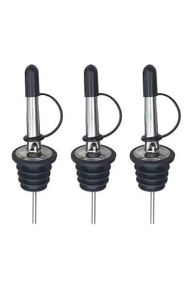Kiuiom Set of 3 Kiuiom bottle pourers, stainless steel/rubber, black/silver