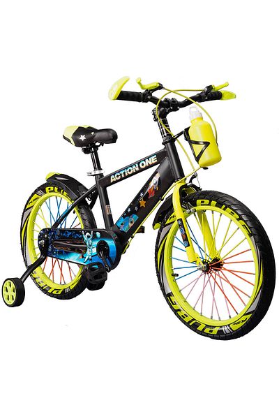 ACTION ONE Children's bicycle 6-8 years old with training wheels and water bottle holder Nova II, 18 inch, green