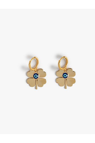 Koton Earrings Clover Shaped Evil Eye Bead Detailed