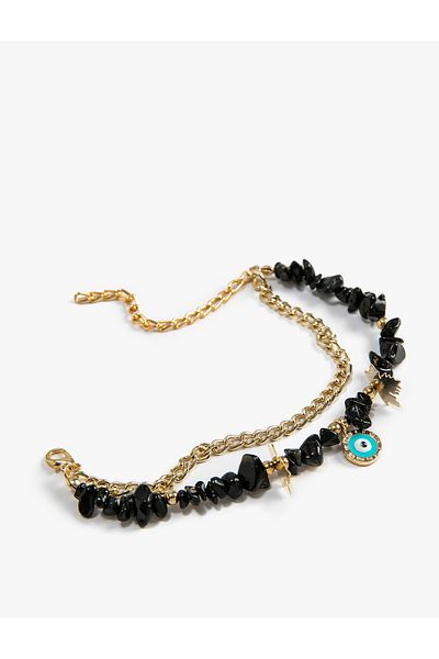 Koton Bracelet Metal Two Rows with Charm and Bead Detail