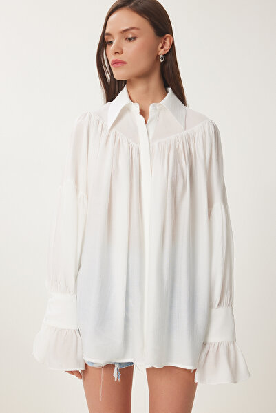 Lovelyİstanbul Összegyűjtött poplin ing ECRU LFN0097