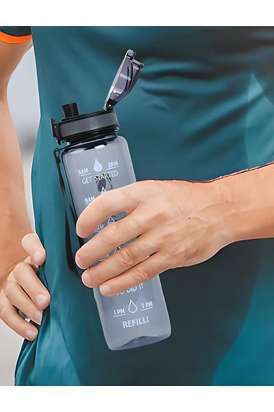 COOYA Leak Proof Water Bottle With Time Markings, 1-Litre, for Fitness, Gym, Outdoor Sports