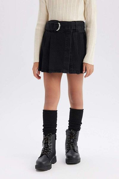 DeFacto New Season Girl's Belted Jean Shorts Skirt