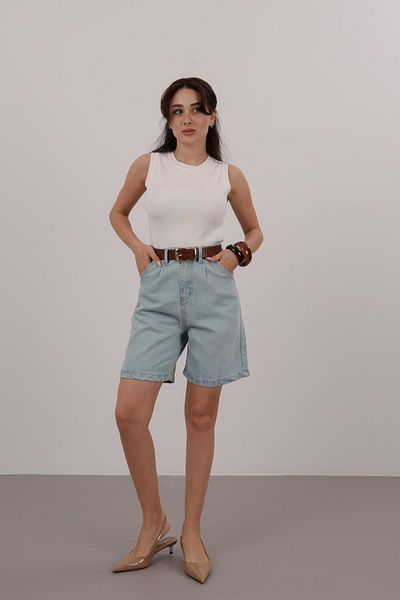 FACETTE Femeie 12020218214   Pantaloni scurți din denim plisați