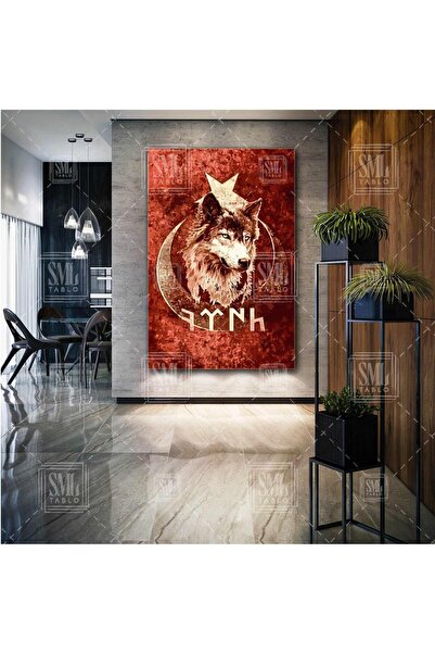 SML TABLO Kurt Türk Bayrağı Göktürk Asil Dikey Kanvas Tablo