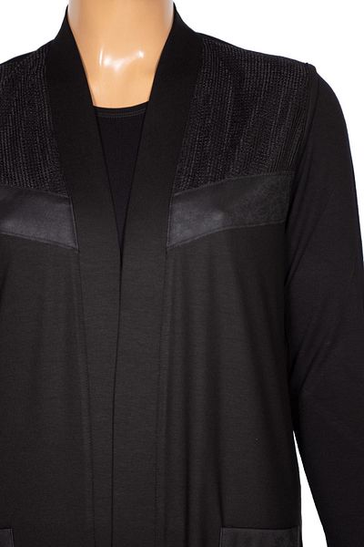 Hermevsim Hesna Women's Yaren Shoulder Pocket Mesh Leather Detailed Combed Cotton Black Vest