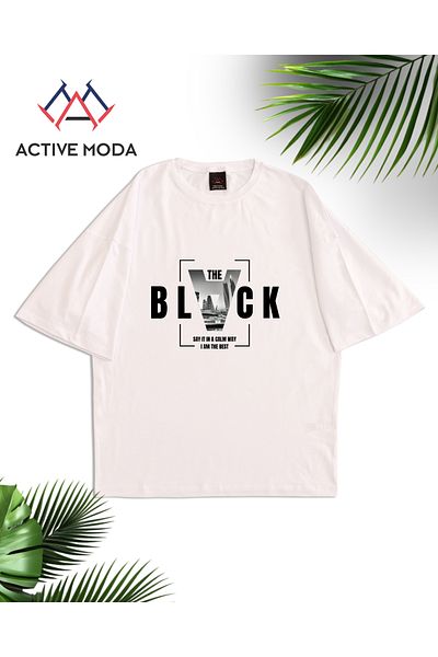 ACTIVE MODA -Men's Short Sleeve Black Printed Tshirt Large Size Oversize Cotton Fabric