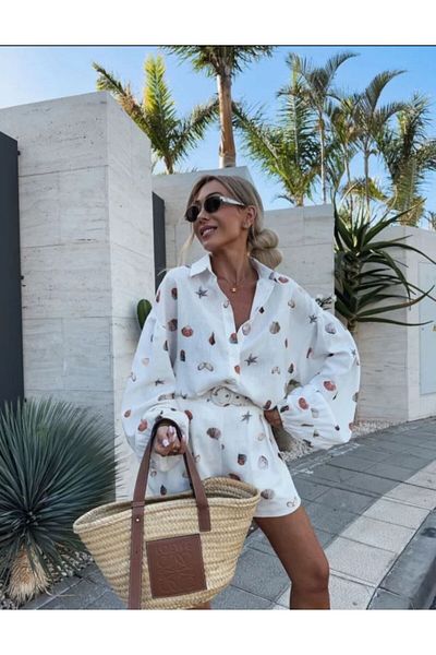 BRGCLOTHING Σετ γυναικείο σορτς πουκάμισο με ζώνη