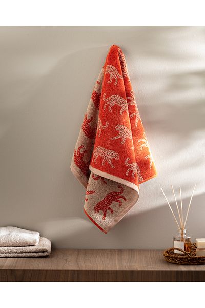 Madame Coco Leopard Yarn Dyed 100% Cotton Face Towel - Orange