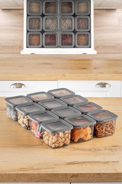 Mu Art Ahşap Mrt 12 Pcs 650ml. Square Food Storage Container with Leak-Proof Vacuum Lid. 650ml Square Food Storage Container