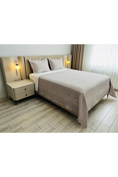 CANDAN ÇEYİZ Çok Amaçlı 240*250 Cm 2 Yastık Kılıflı Dolgulu Eflatun Mor Çift Kişilik Yatak Örtüsü Seti