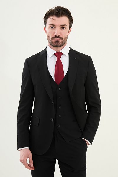Mcr Straight Slim Fit Mono Collar Men's Suit Black - 45394.25Y