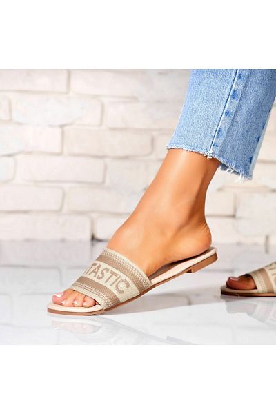Joana Slippers/Slippers Bej din Textil Khya