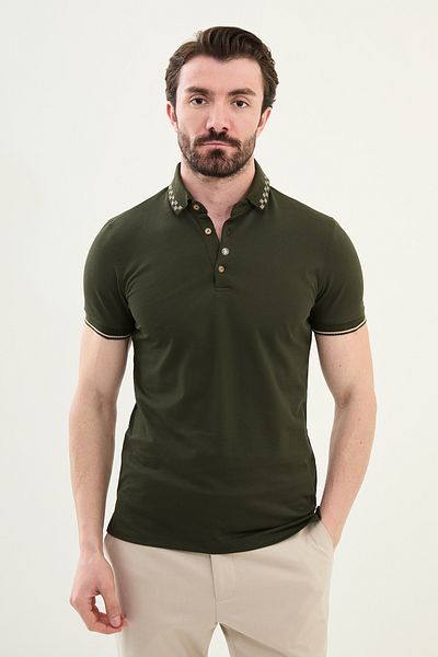 Mcr Plain Slim Fit Polo Neck Cotton Men's T-Shirt Khaki - 36853.25Y