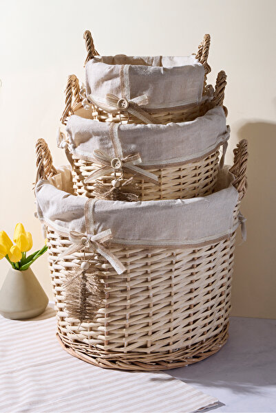 Perotti Salice Hasır 3 Lü Kulplu Sepet Organizer Düzenleyici