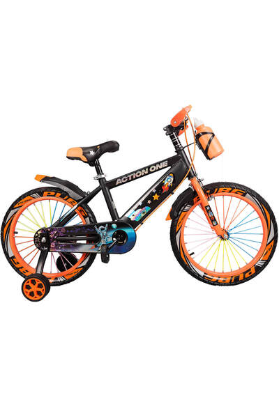 ACTION ONE Children's bicycle 6-8 years old with headlight and horn included, training wheels and water bottle Nova II, 18 inch, orange