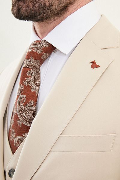 Mcr Straight Slim Fit Mono Collar Men's Suit Beige - 45394.25Y