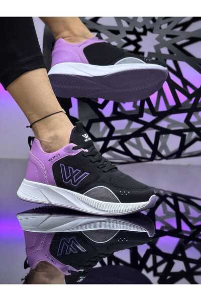 BİKAJOO Kadın Siyah Mor Günlük Bağcıklı Rahat Spor Ayakkabı Sneaker BKJ4026