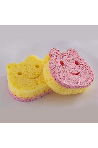 Homedius Everklean 2-Pack Spronge Scrubber Double-Sided Dish Sponge Cleaning Sponge with Teddy Bear Figure