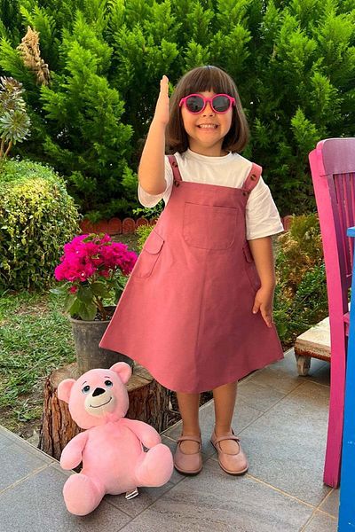 Ceylan Otantik Dusty Rose Duck Linen Children's Skirted Salopet