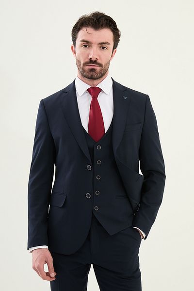 Mcr Straight Slim Fit Mono Collar Men's Suit Navy Blue - 45390.25Y