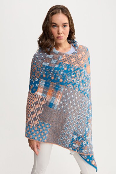 Desen Triko Women's Forty Patch Patterned Bearded Thread Large Shawl 23