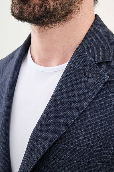 Mcr Patterned Navy Blue Slim Fit Bag Pocket Mono Collar Men's Jacket