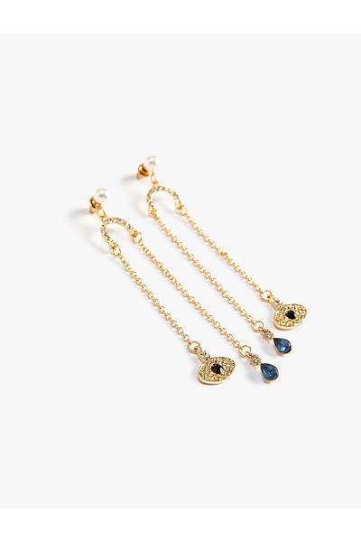 Koton Pearl Earring Chain Detailed Rhinestone Dangle