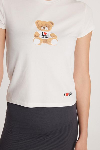 Tudors Women's Modal Fabric Slim Fit Slim Fit Short Sleeve Printed Ecru T-Shirt